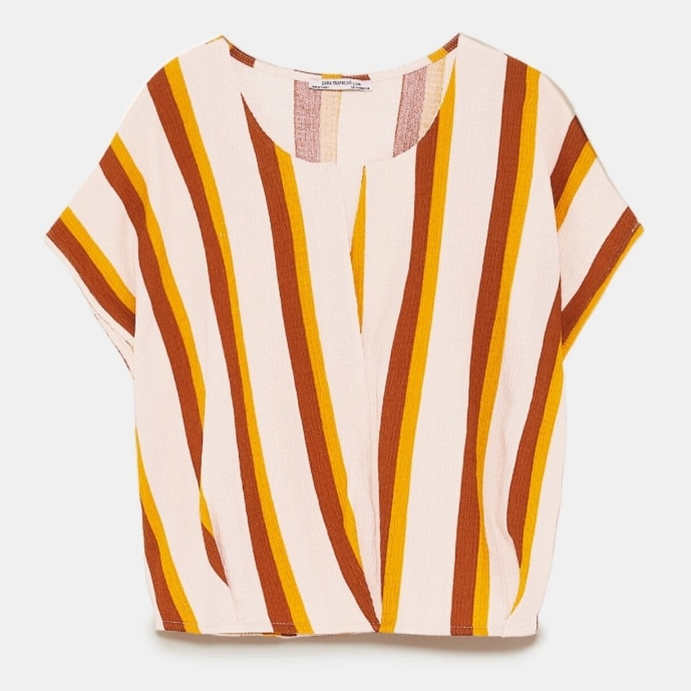 Zara Orange textured t-shirt with pleats